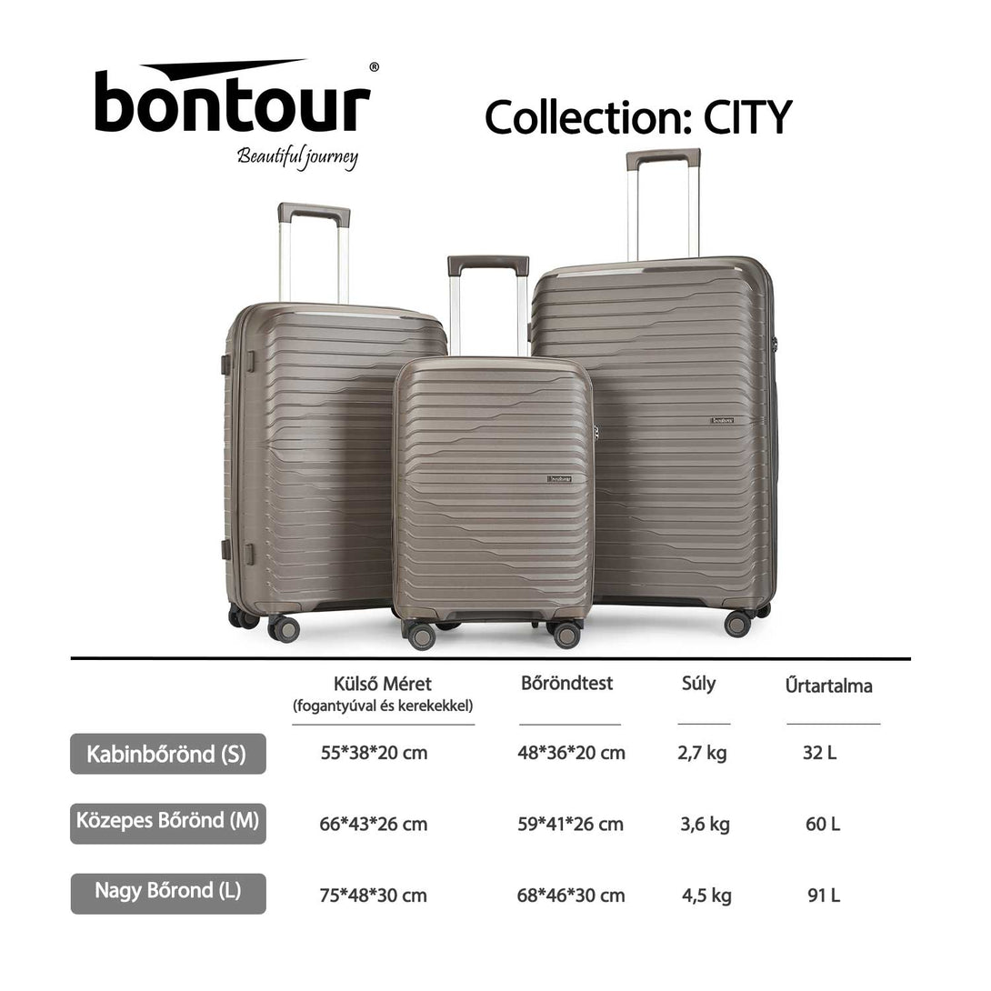 Bontour "City" 4-kerekes Bőrönd Szett, Barna-VASBÚTOR
