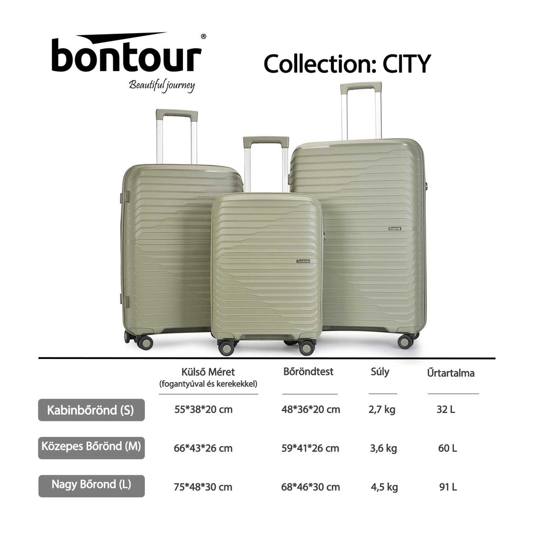 Bontour "City" 4-kerekes Bőrönd Szett, Zöld-VASBÚTOR