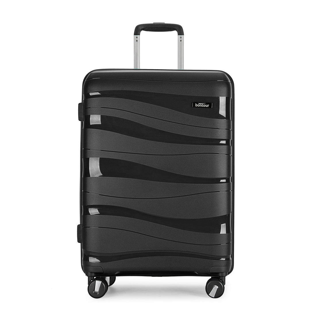 Bontour "Flow" 4-kerekes bőrönd TSA számzárral, L méretű 76x51x31 cm, Fekete-VASBÚTOR