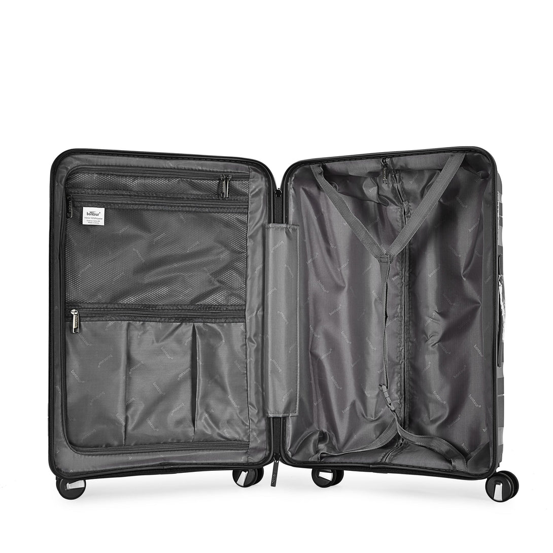 Bontour "Flow" 4-kerekes bőrönd TSA számzárral, L méretű 76x51x31 cm, Fekete-VASBÚTOR