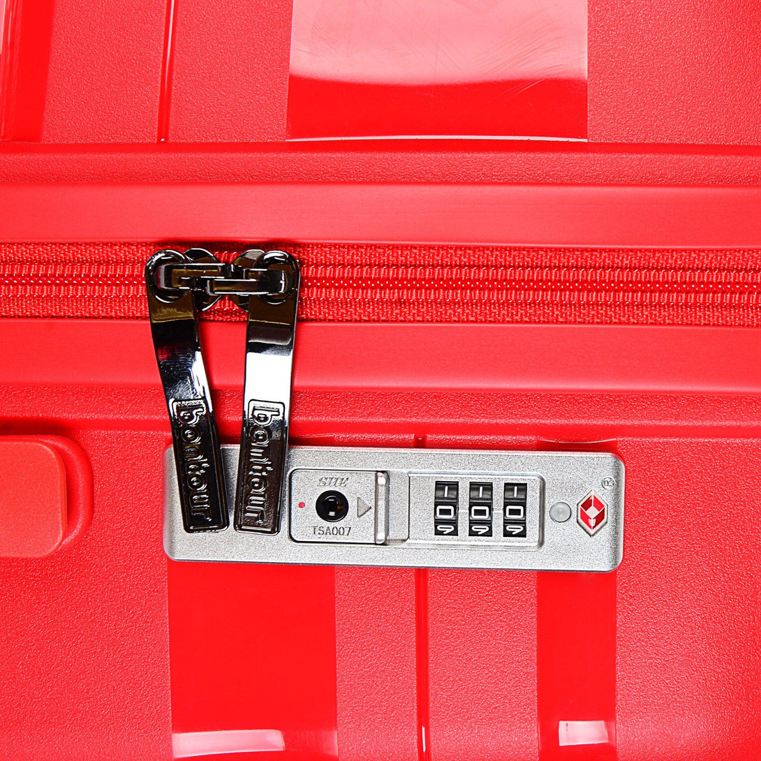 Bontour "Flow" 4-kerekes bőrönd TSA számzárral, M méretű 66x45x28 cm, Piros-VASBÚTOR