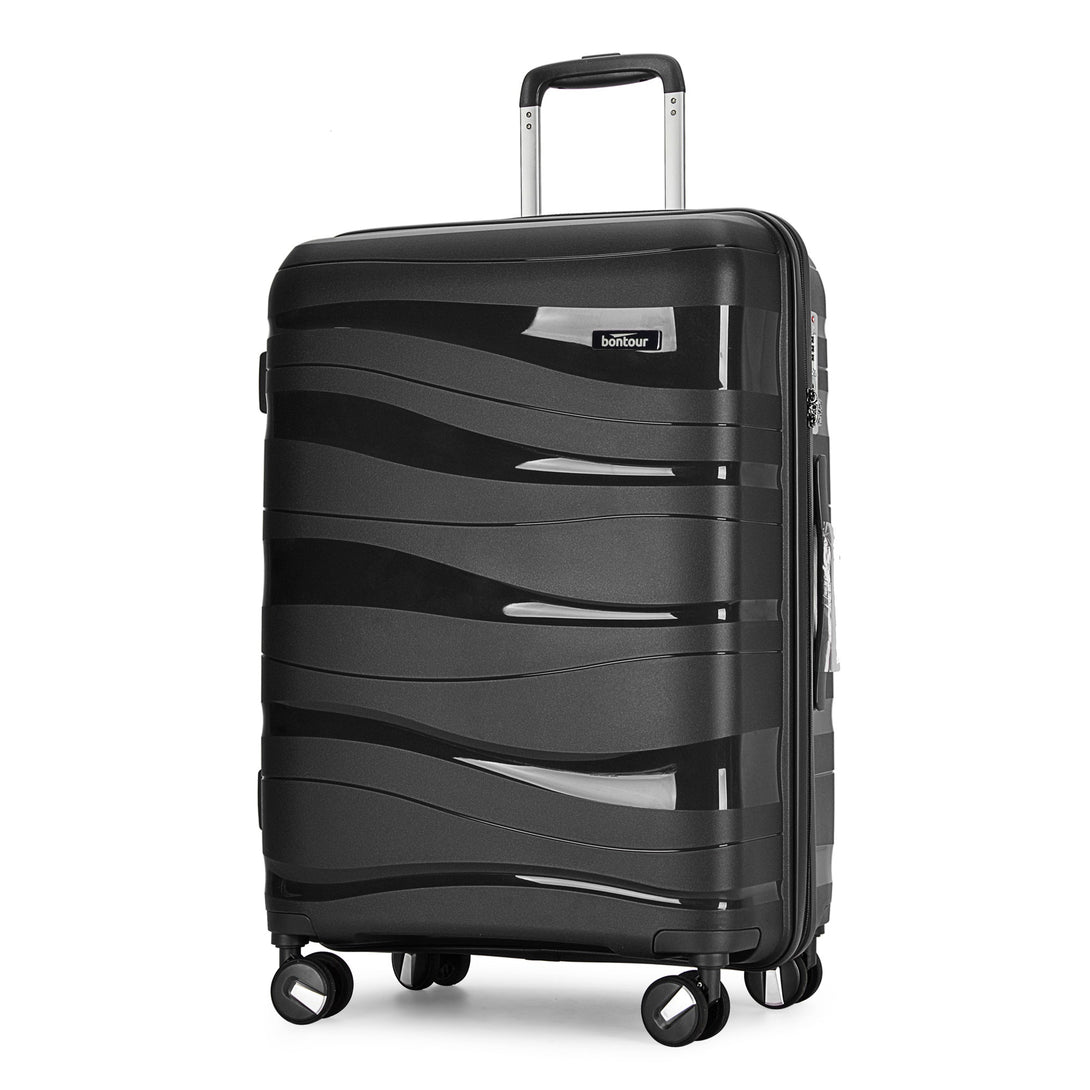 Bontour "Flow" 4-kerekes bőrönd TSA számzárral, M méretű 66x45x28 cm, fekete-VASBÚTOR