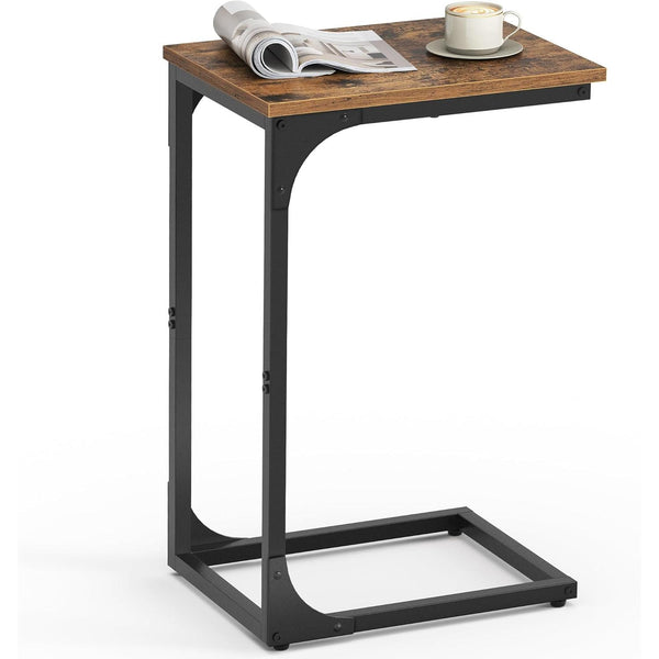 C alakú oldalasztal rusztikus barna és fekete színben-VASBÚTOR