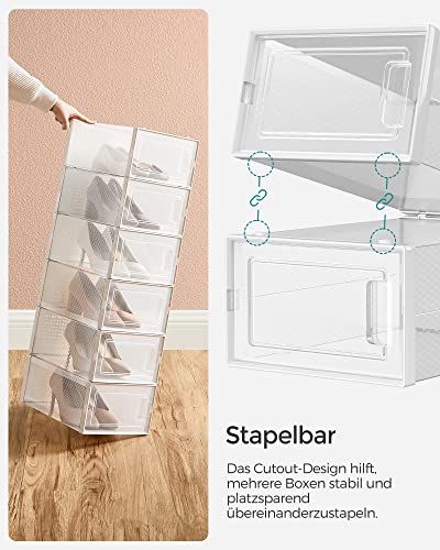 Cipődobozok, 12 darabos készlet, műanyag cipőrendező 44-es méretig, átlátszó-fehér-VASBÚTOR