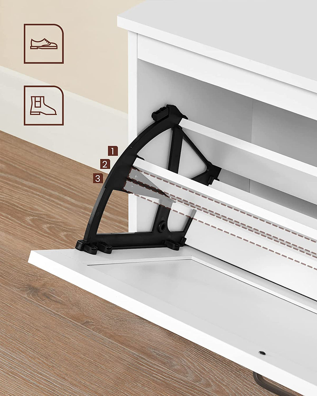 Cipős pad állítható belső elválasztókkal, fehér, 80 x 30 x 46 cm-VASBÚTOR