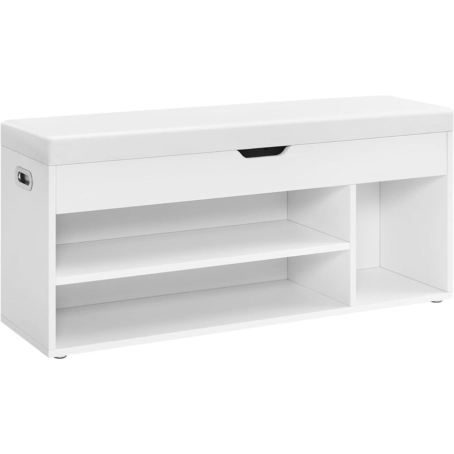 Cipős pad párnával, tárolópad párnázott ülőfelülettel, 3 rekeszes, fehér-VASBÚTOR