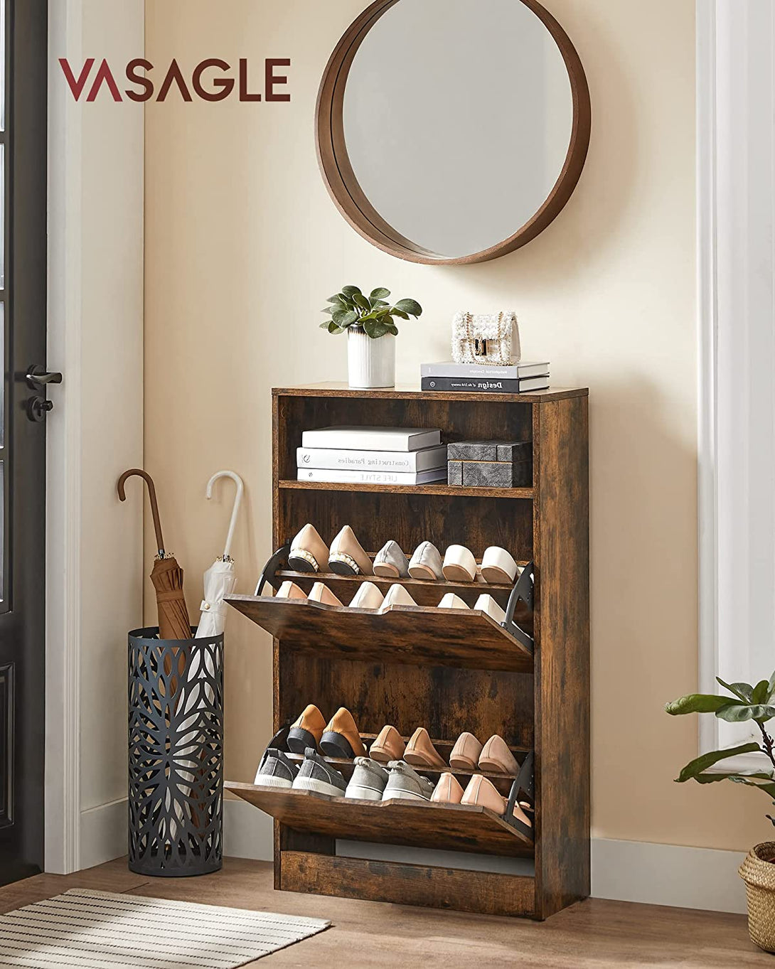 Cipős szekrény, 3 szintes cipőtartó, rusztikus barna-VASBÚTOR