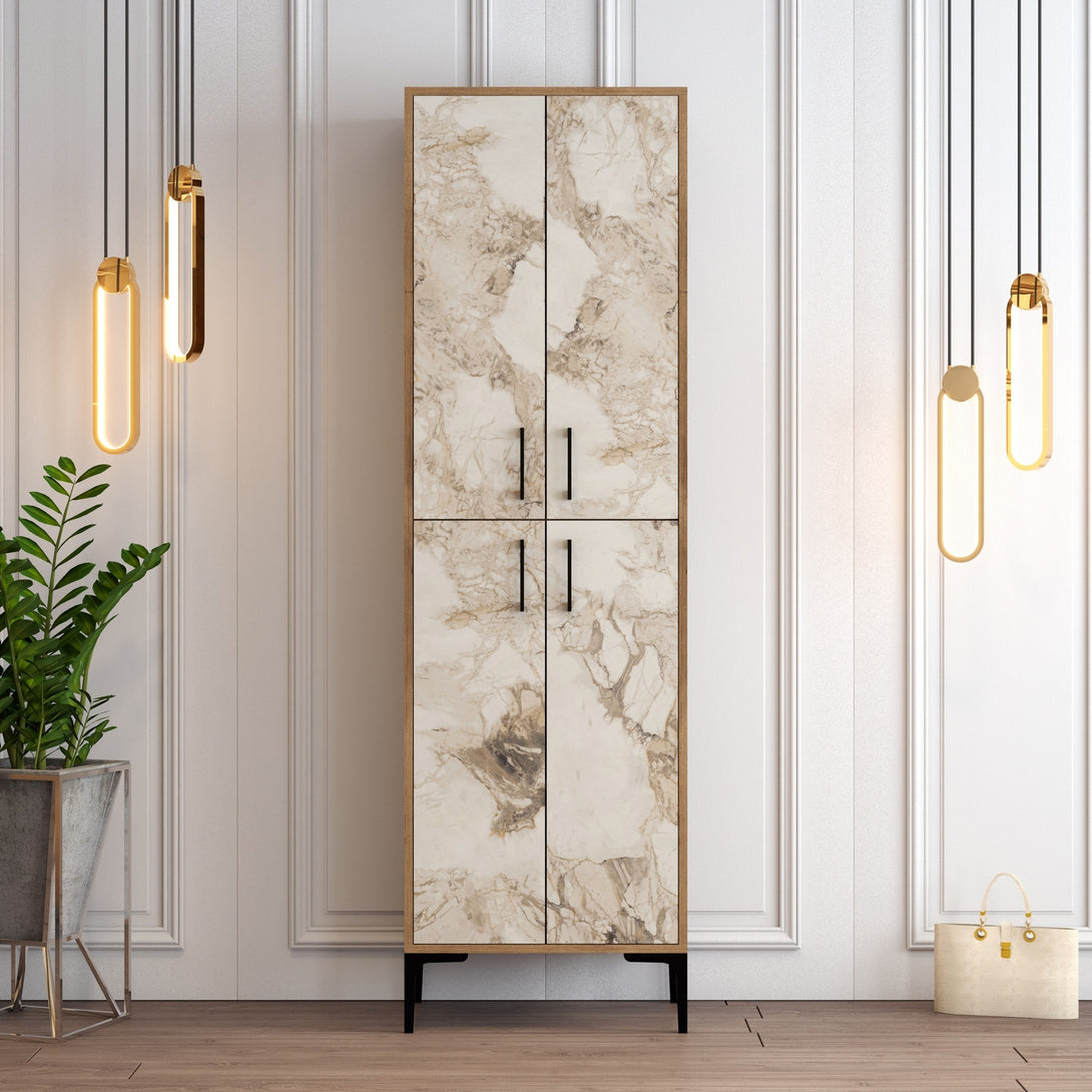 Cipőtároló Berlin A - Diós, Fehér Marble-VASBÚTOR