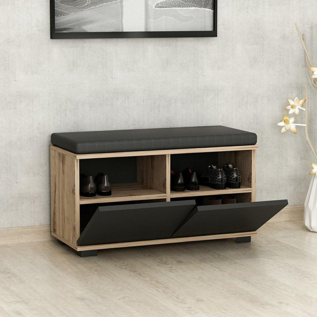 Cipőtároló Drago - Walnut, Black-VASBÚTOR