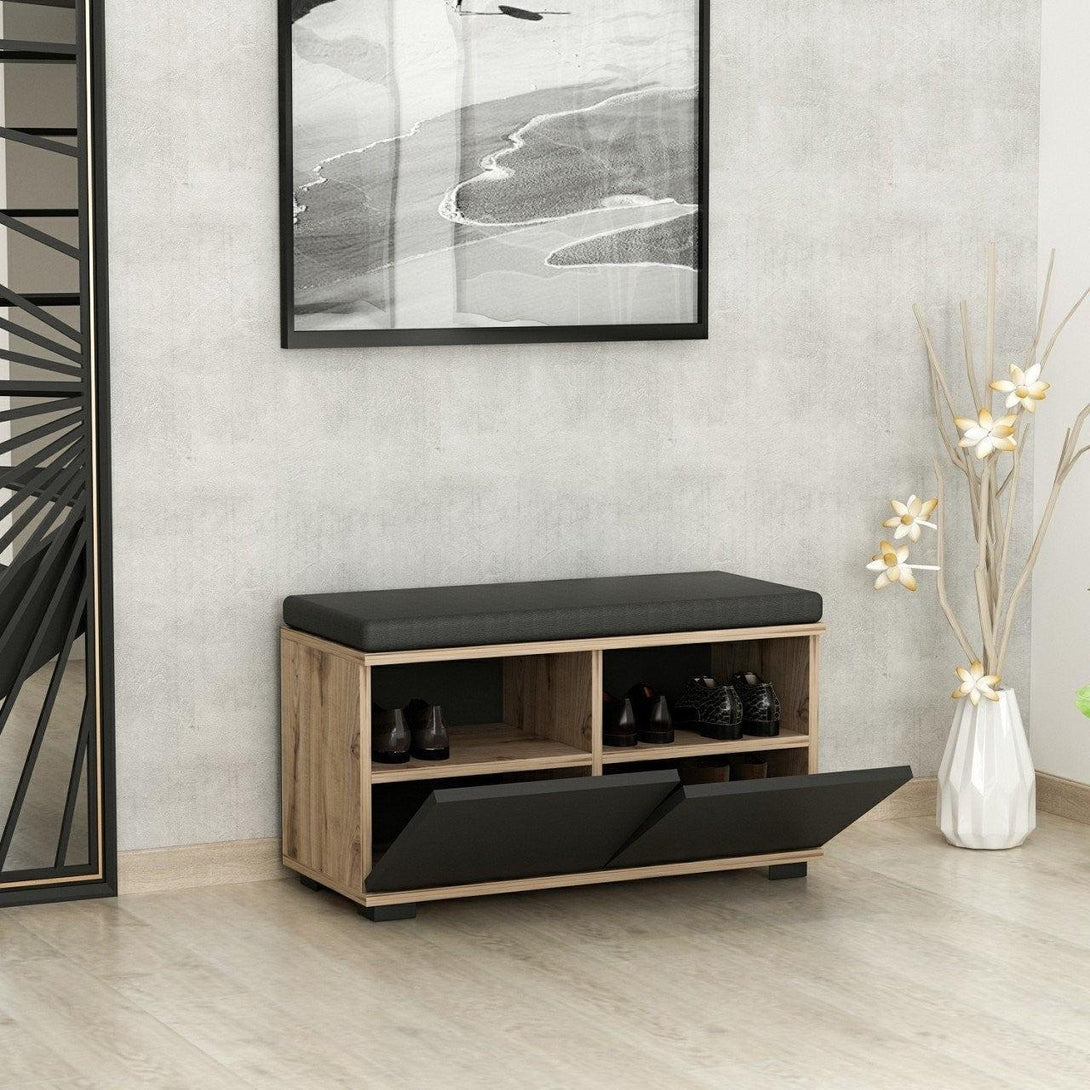 Cipőtároló Drago - Walnut, Black-VASBÚTOR