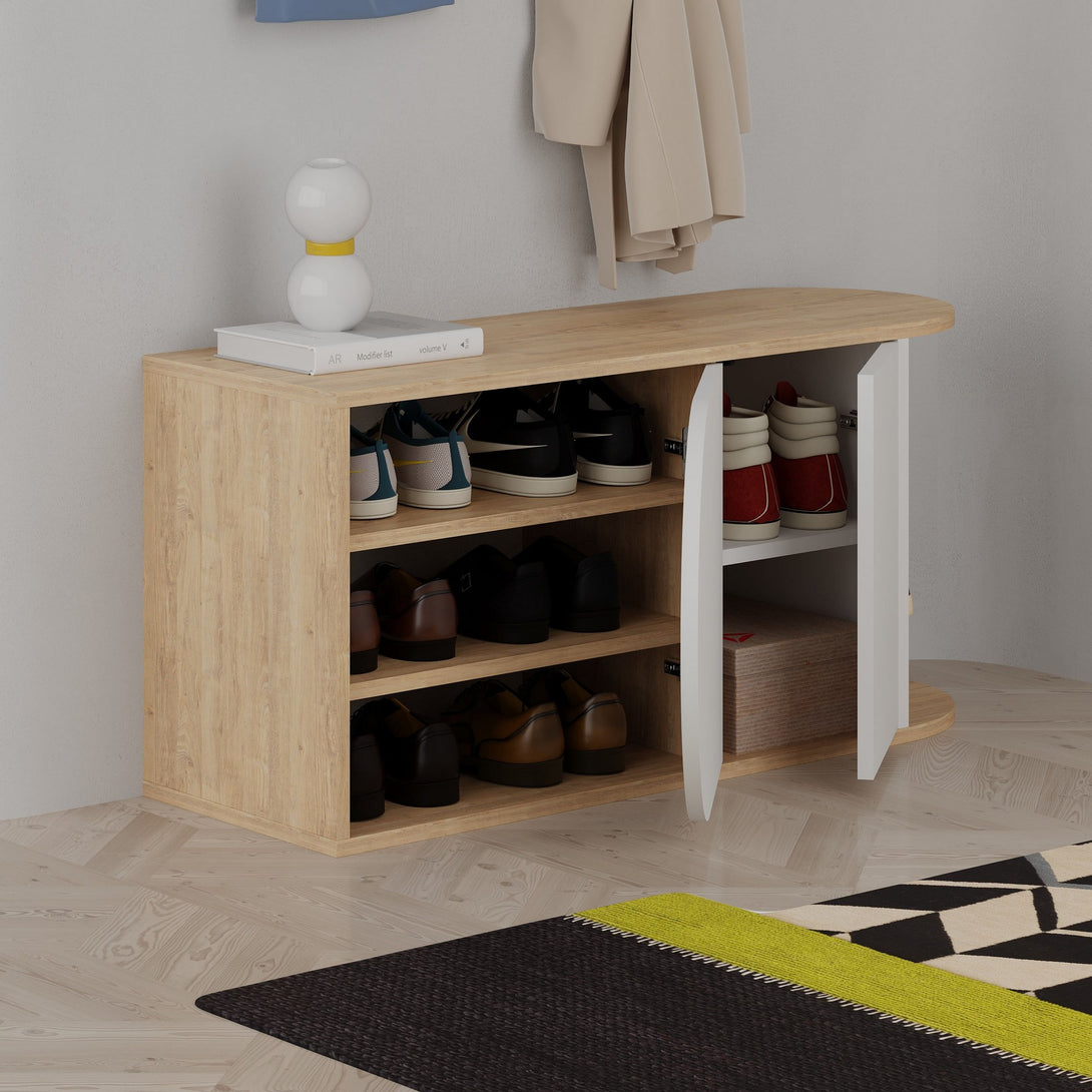 Cipőtároló Nova Shoe Bench - Oak, White-VASBÚTOR