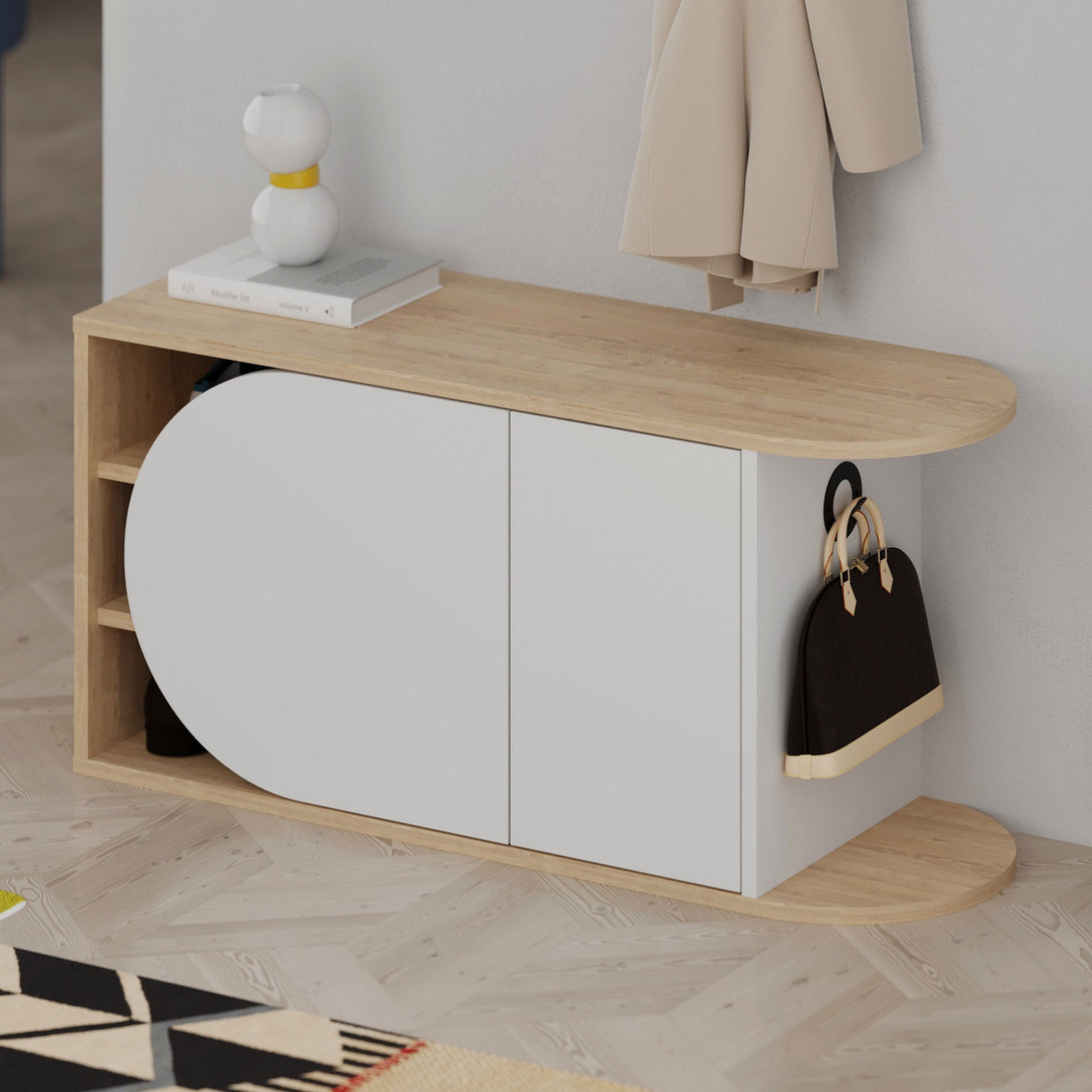 Cipőtároló Nova Shoe Bench - Oak, White-VASBÚTOR