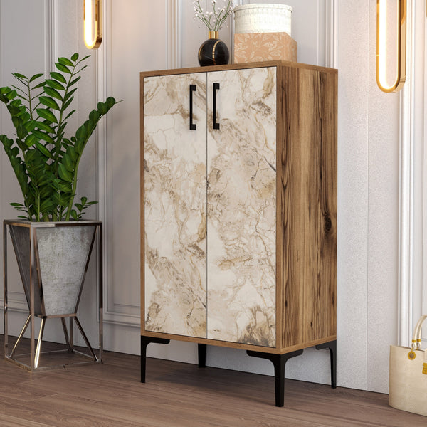 Cipőtároló Prag - Diós, Fehér Marble-VASBÚTOR