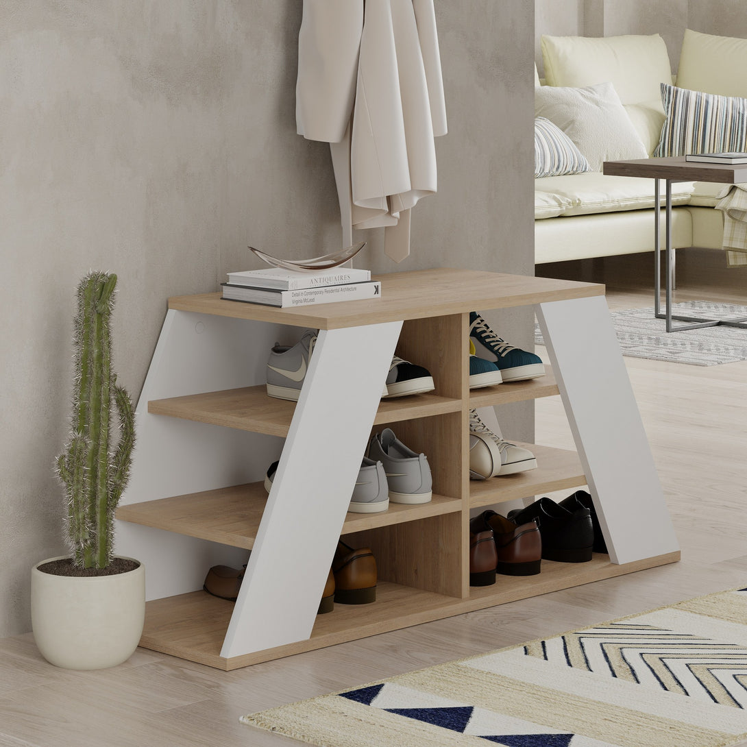 Cipőtároló Pyramid Shoe Bench - Oak, White-VASBÚTOR