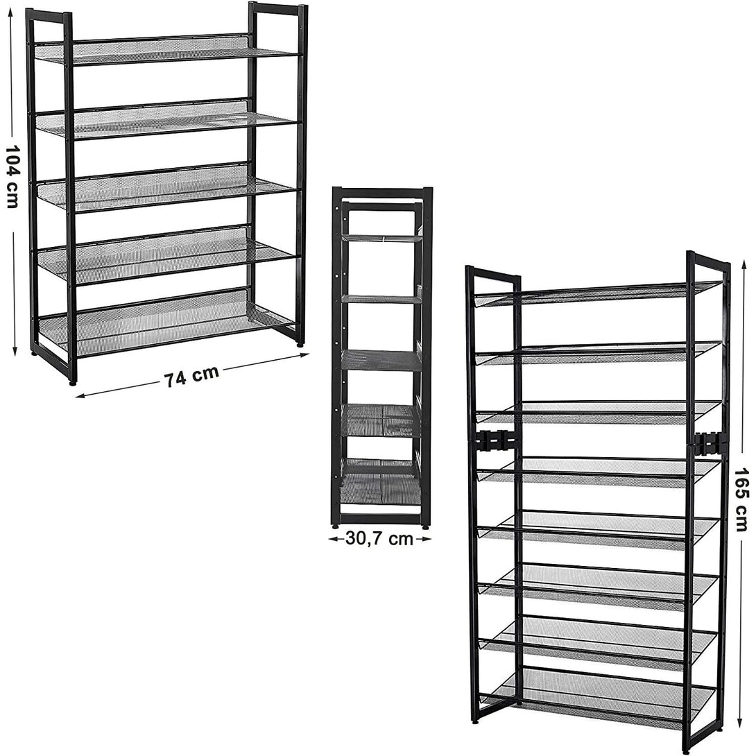 Cipőtartó, cipő polc 5 szintes fém hálós, fekete-VASBÚTOR
