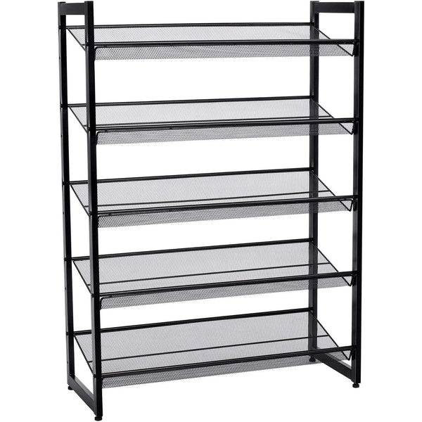 Cipőtartó polc 5 szintes fém háló polcokkal, fekete 74x30x104cm-VASBÚTOR