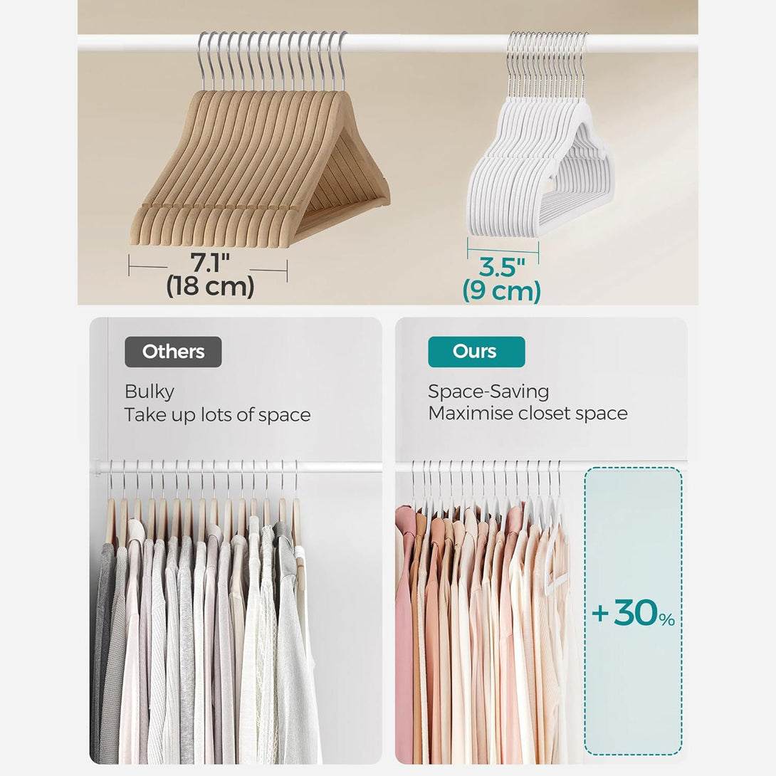 Csúszásmentes vállfák, bársonyos ruhaakasztók, 30 db, felhőfehér-VASBÚTOR
