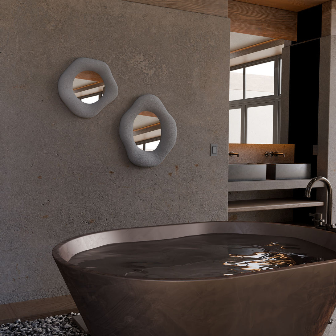 Dekoratív tükör Szett (2 db)Wabi Sabi Lune - Betonszürke-VASBÚTOR