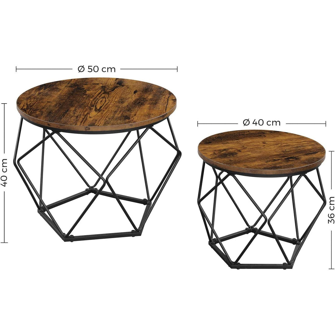 Dohányzóasztal, 2 oldalsó asztal, Ø50cm és Ø40cm, barna-fekete-VASBÚTOR