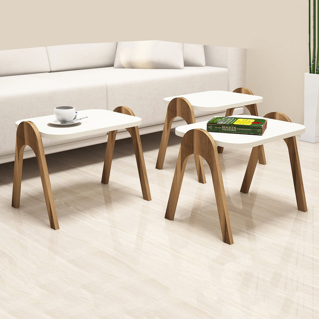 Dohányzóasztal (3 részes) Paris - Walnut, Cream-VASBÚTOR