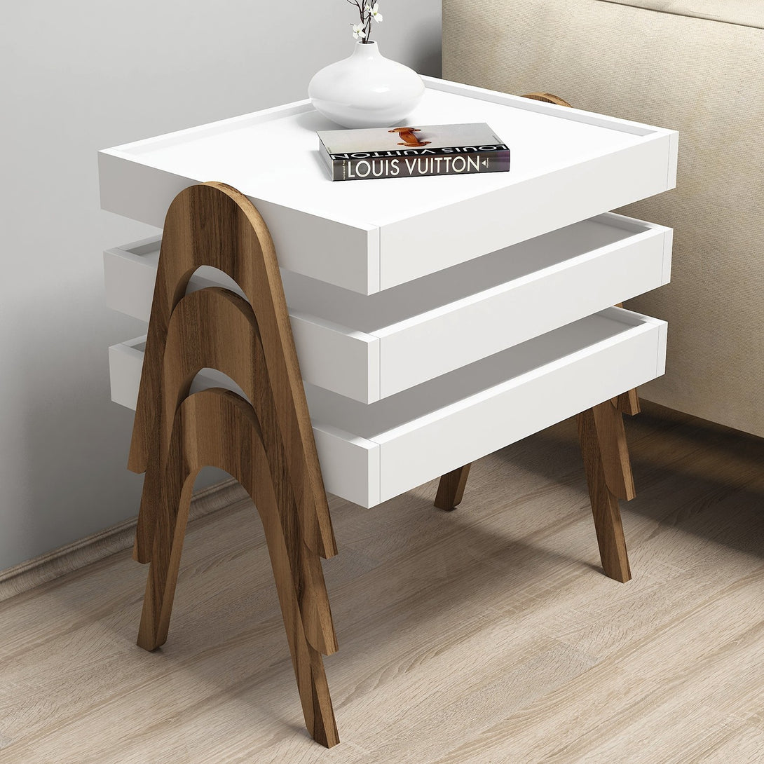 Dohányzóasztal (3 részes) Roma - Walnut, White-VASBÚTOR