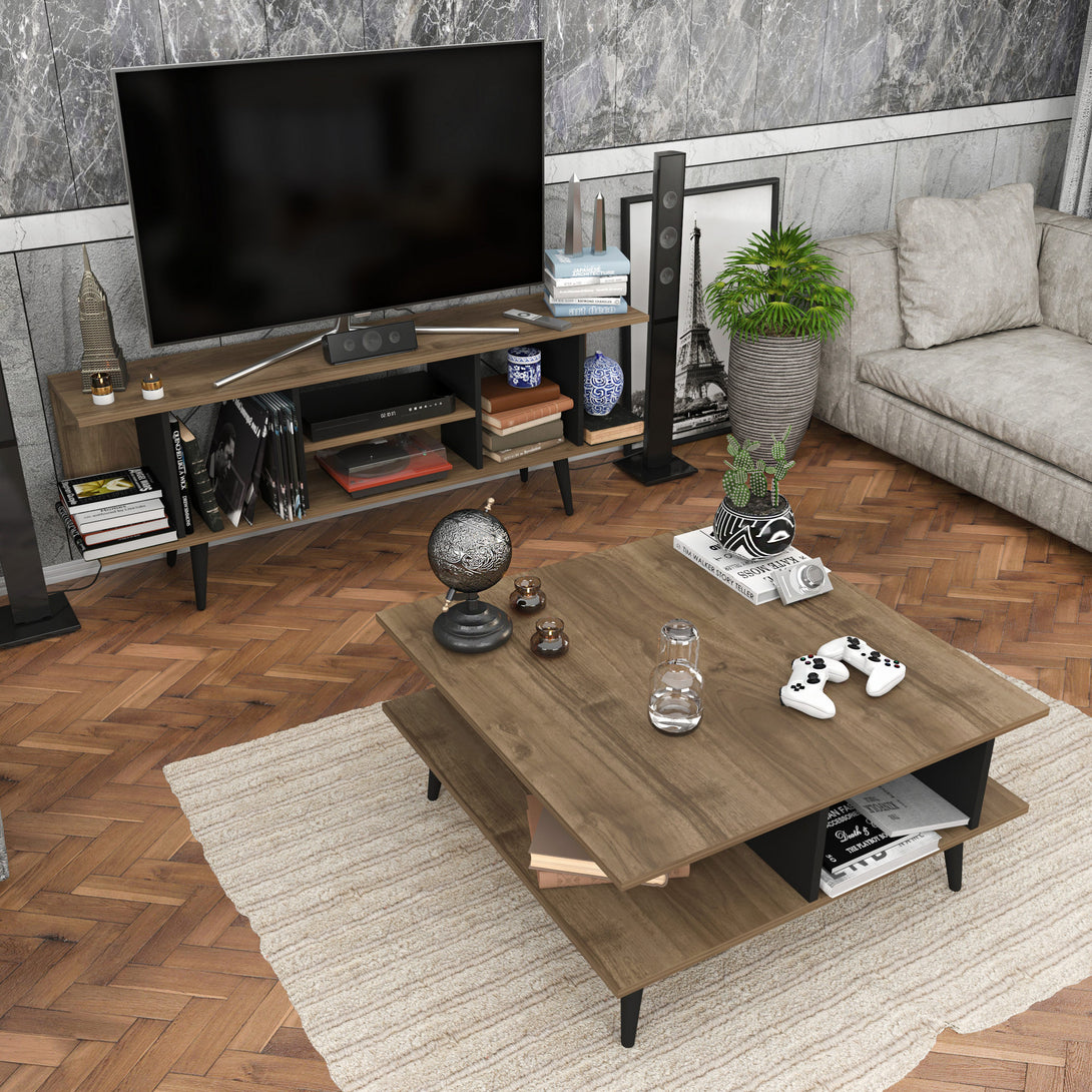 Dohányzóasztal Akya - Walnut, Black-VASBÚTOR