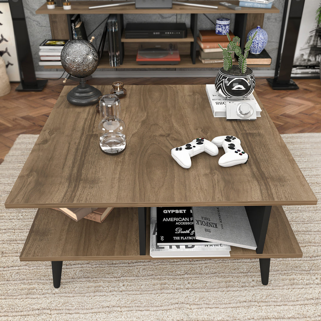 Dohányzóasztal Akya - Walnut, Black-VASBÚTOR