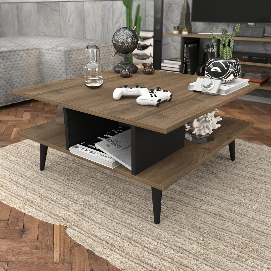 Dohányzóasztal Akya - Walnut, Black-VASBÚTOR