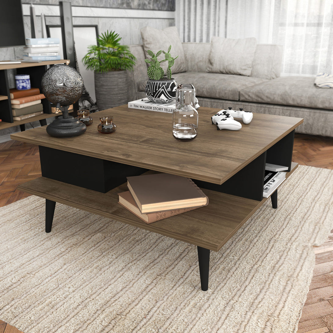 Dohányzóasztal Akya - Walnut, Black-VASBÚTOR