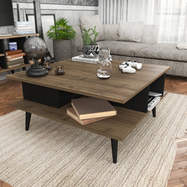 Dohányzóasztal Akya - Walnut, Black-VASBÚTOR