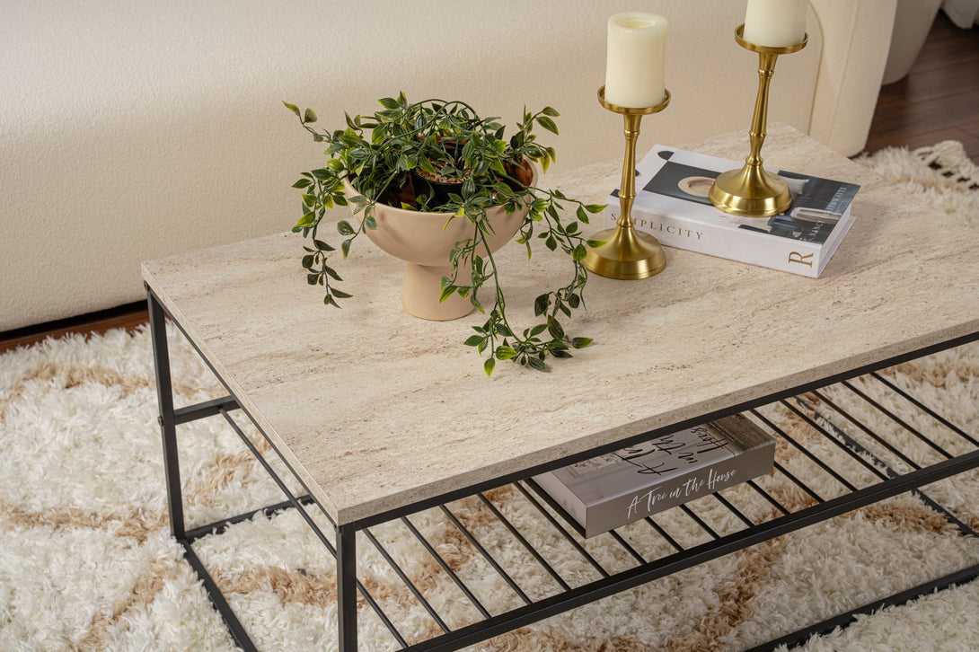 Dohányzóasztal Asude - Fekete, Travertine-VASBÚTOR