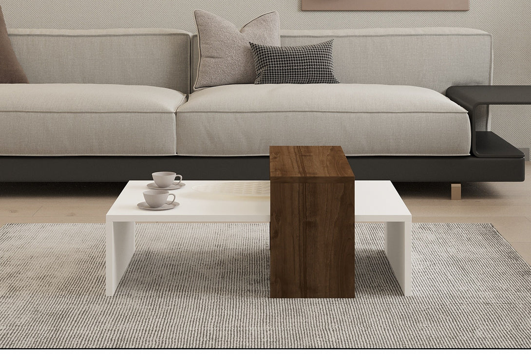 Dohányzóasztal Glow - White, Walnut-VASBÚTOR