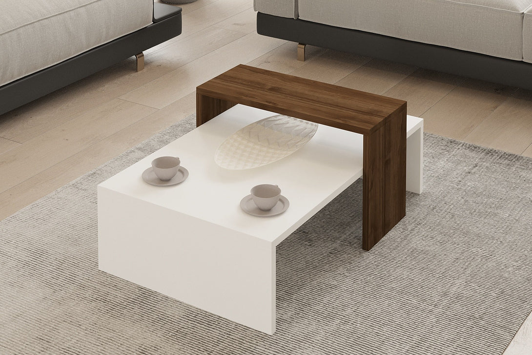 Dohányzóasztal Glow - White, Walnut-VASBÚTOR