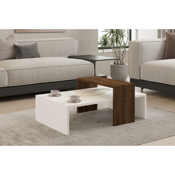 Dohányzóasztal Glow - White, Walnut-VASBÚTOR