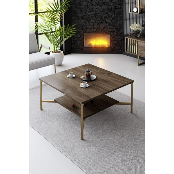 Dohányzóasztal Gold Line - Walnut, Black-VASBÚTOR