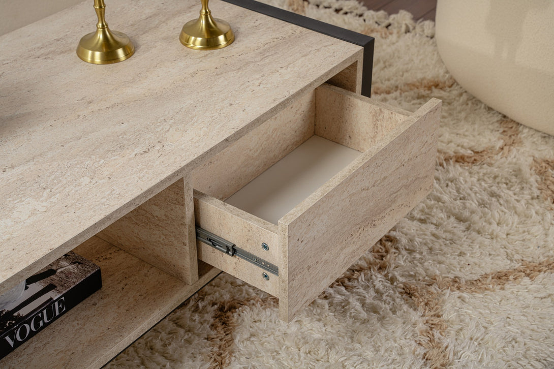 Dohányzóasztal Haldizen - Fekete, Travertine-VASBÚTOR