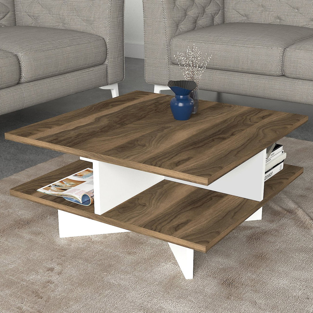 Dohányzóasztal Hamton - Walnut, White-VASBÚTOR