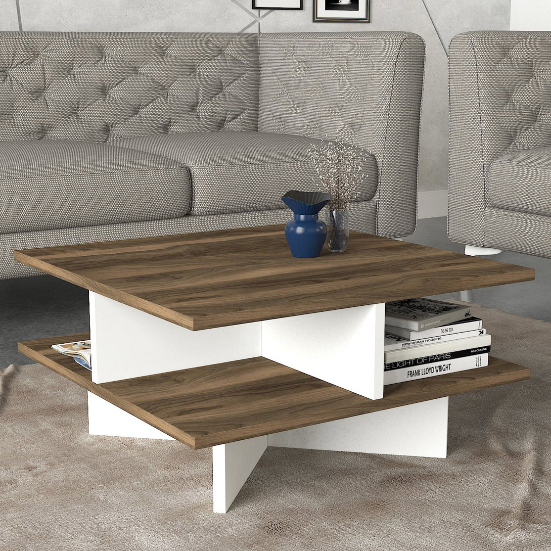 Dohányzóasztal Hamton - Walnut, White-VASBÚTOR