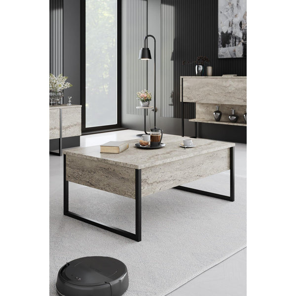 Dohányzóasztal Luxe - Travertine, Black-VASBÚTOR