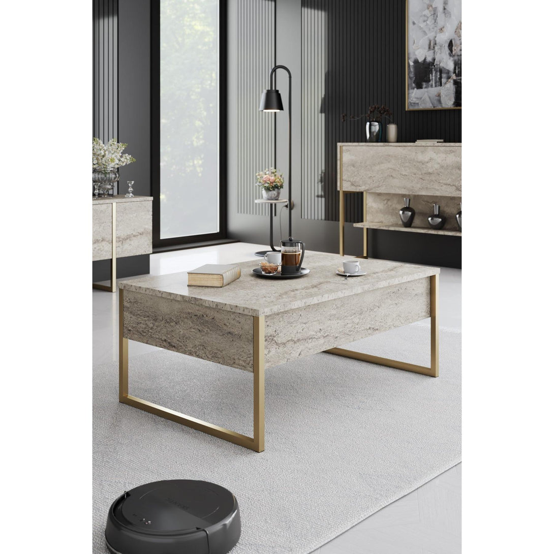 Dohányzóasztal Luxe - Travertine, Gold-VASBÚTOR
