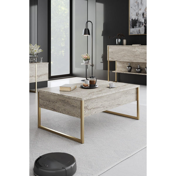Dohányzóasztal Luxe - Travertine, Gold-VASBÚTOR