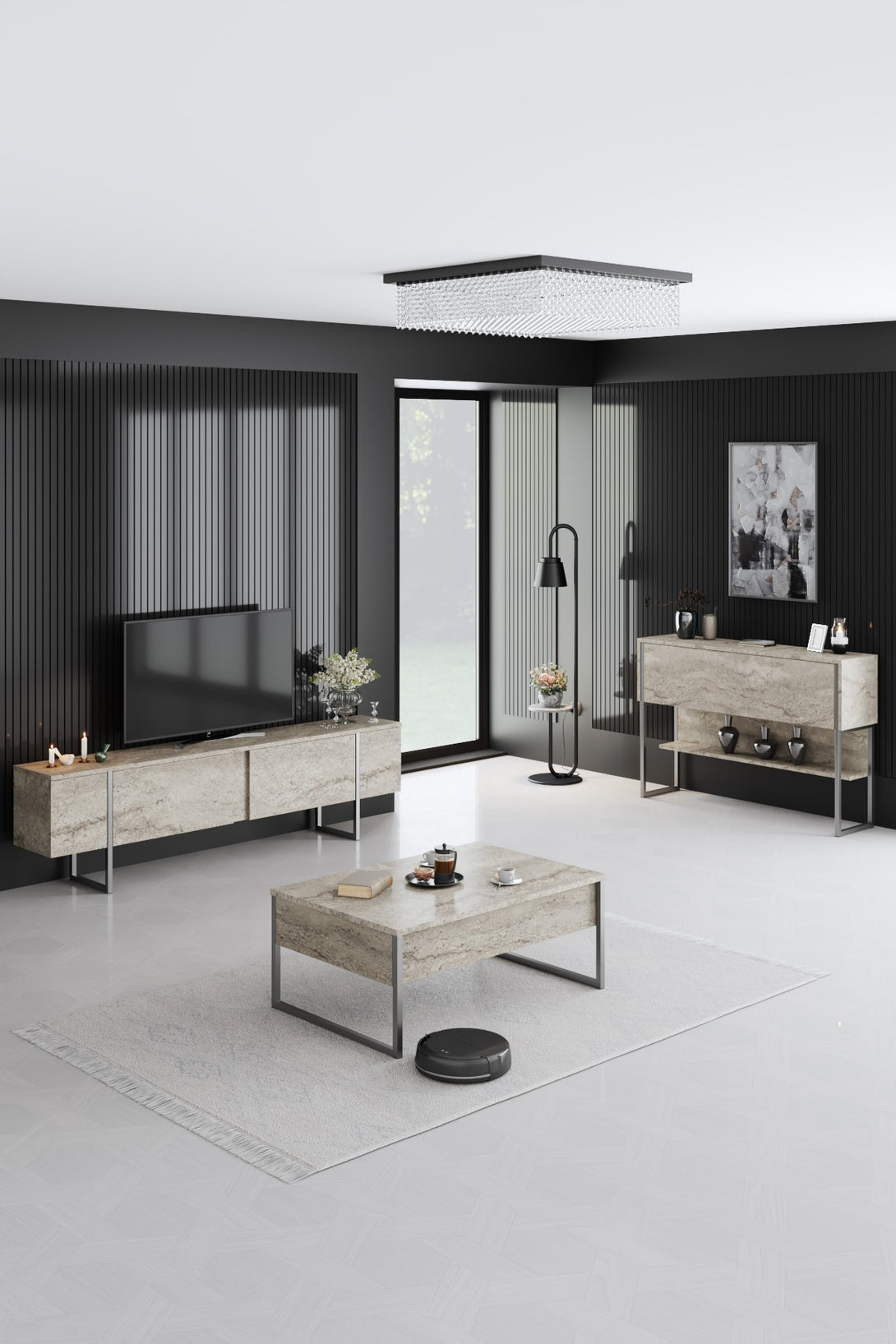Dohányzóasztal Luxe - Travertine, Silver-VASBÚTOR