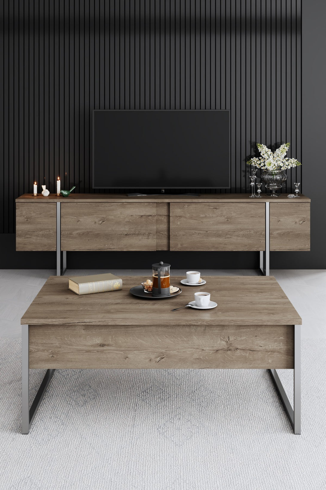 Dohányzóasztal Luxe - Walnut, Silver-VASBÚTOR