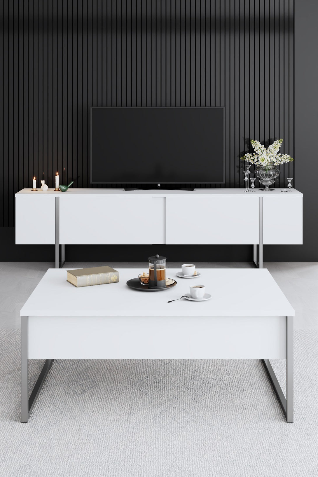 Dohányzóasztal Luxe - White, Silver-VASBÚTOR