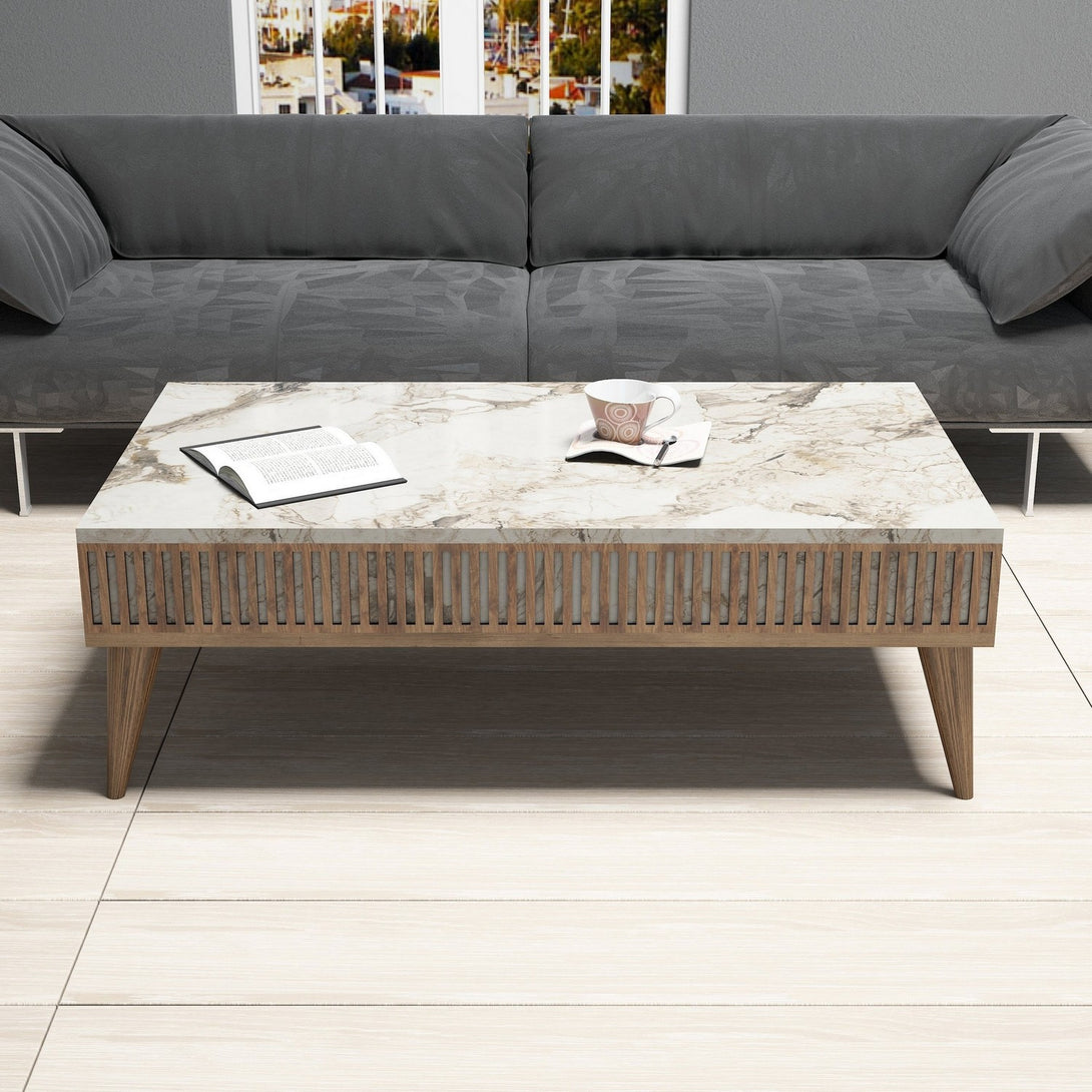 Dohányzóasztal Milan - Diós, Fehér Marble-VASBÚTOR