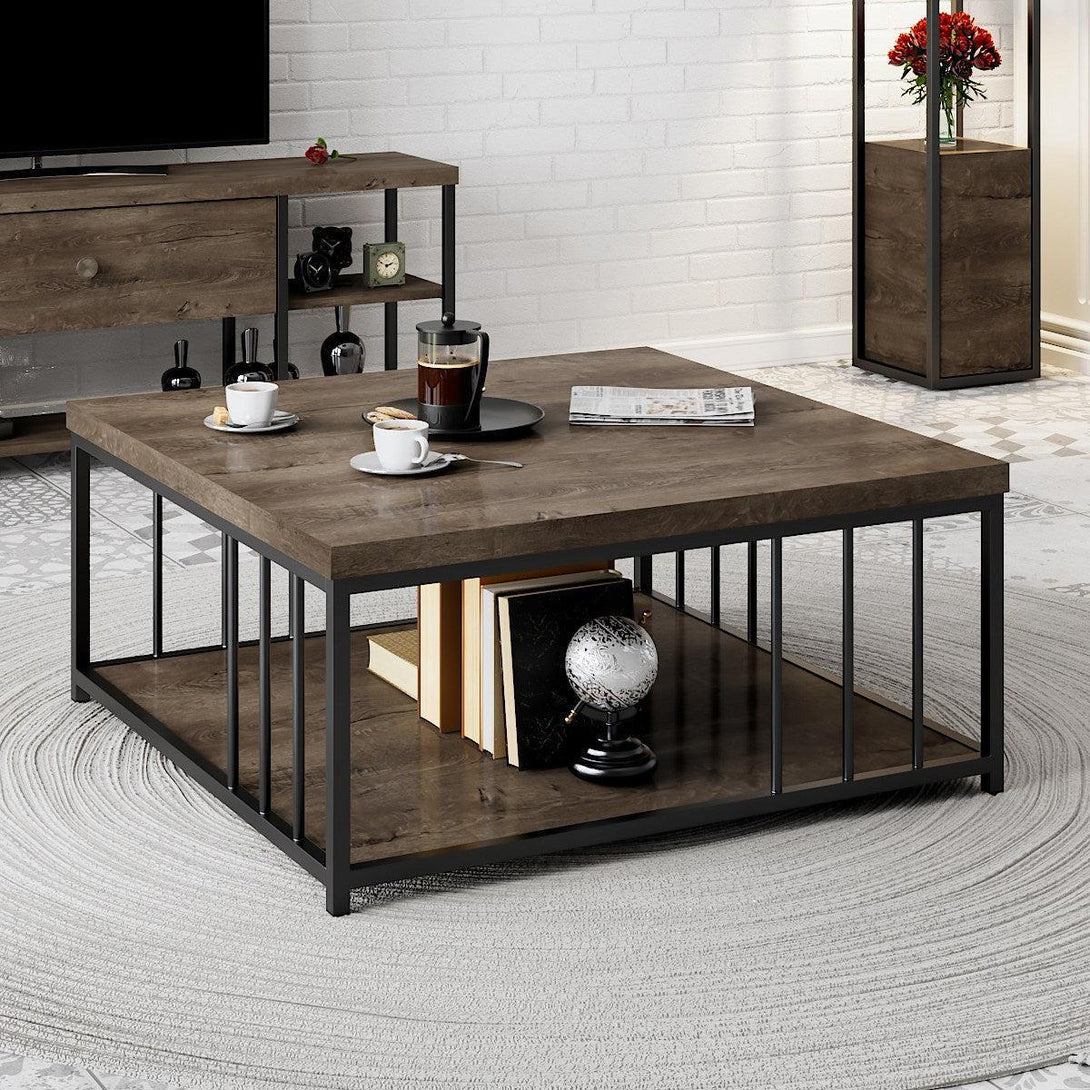 Dohányzóasztal Zenn - Walnut, Black-VASBÚTOR