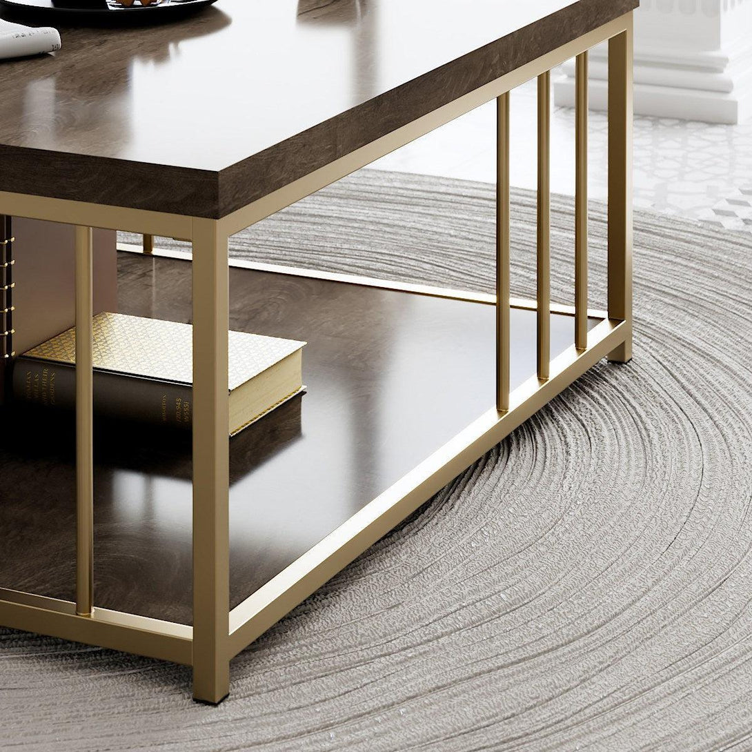Dohányzóasztal Zenn - Walnut, Gold-VASBÚTOR