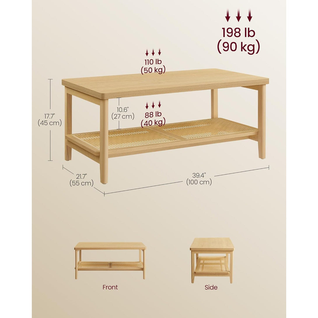 Dohányzóasztal, bohó stílusú asztal tárolópolccal 55x100x45 cm, tölgy bézs-VASBÚTOR