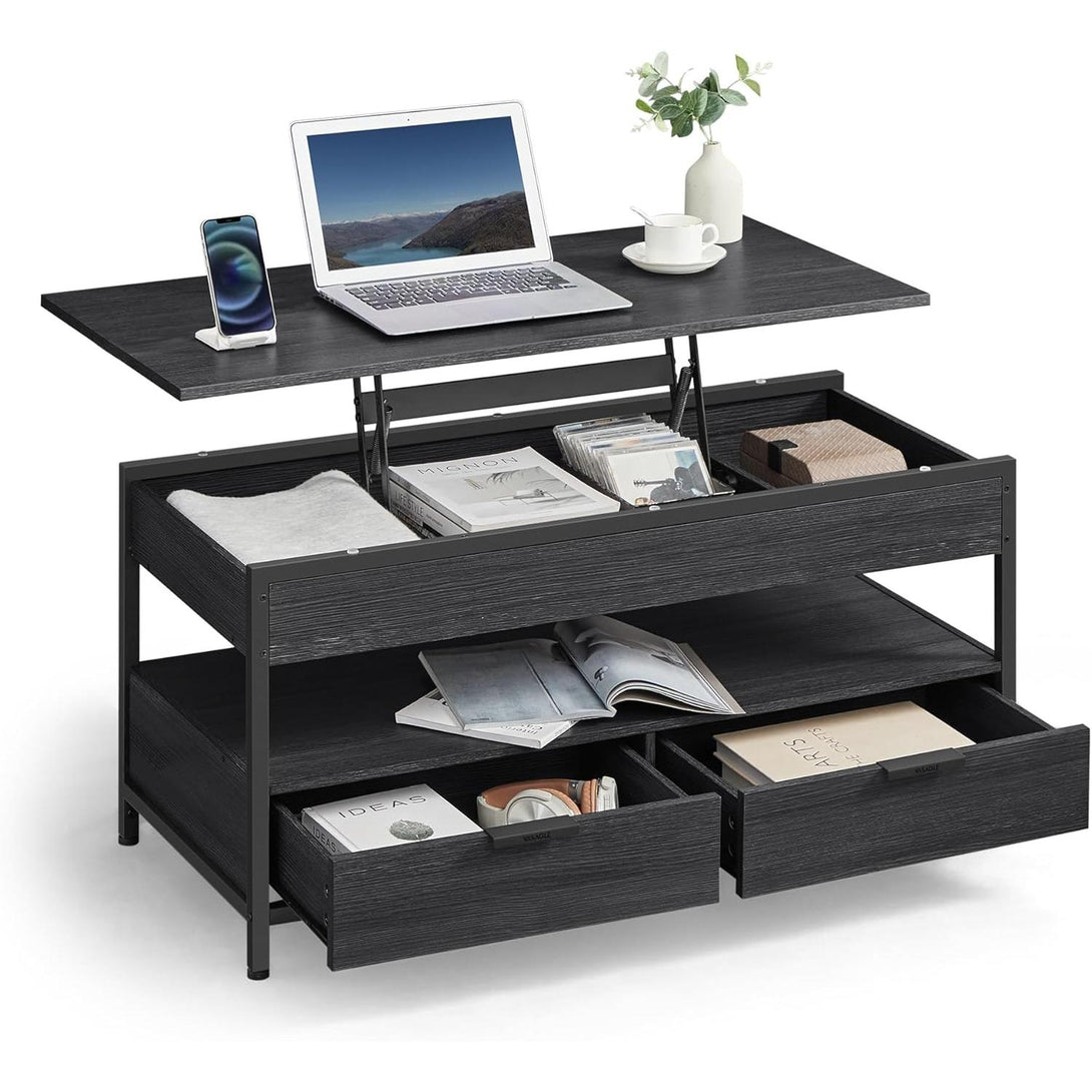 Dohányzóasztal, magasságában állítható, 50×100 cm, antracitszürke–tintafekete-VASBÚTOR