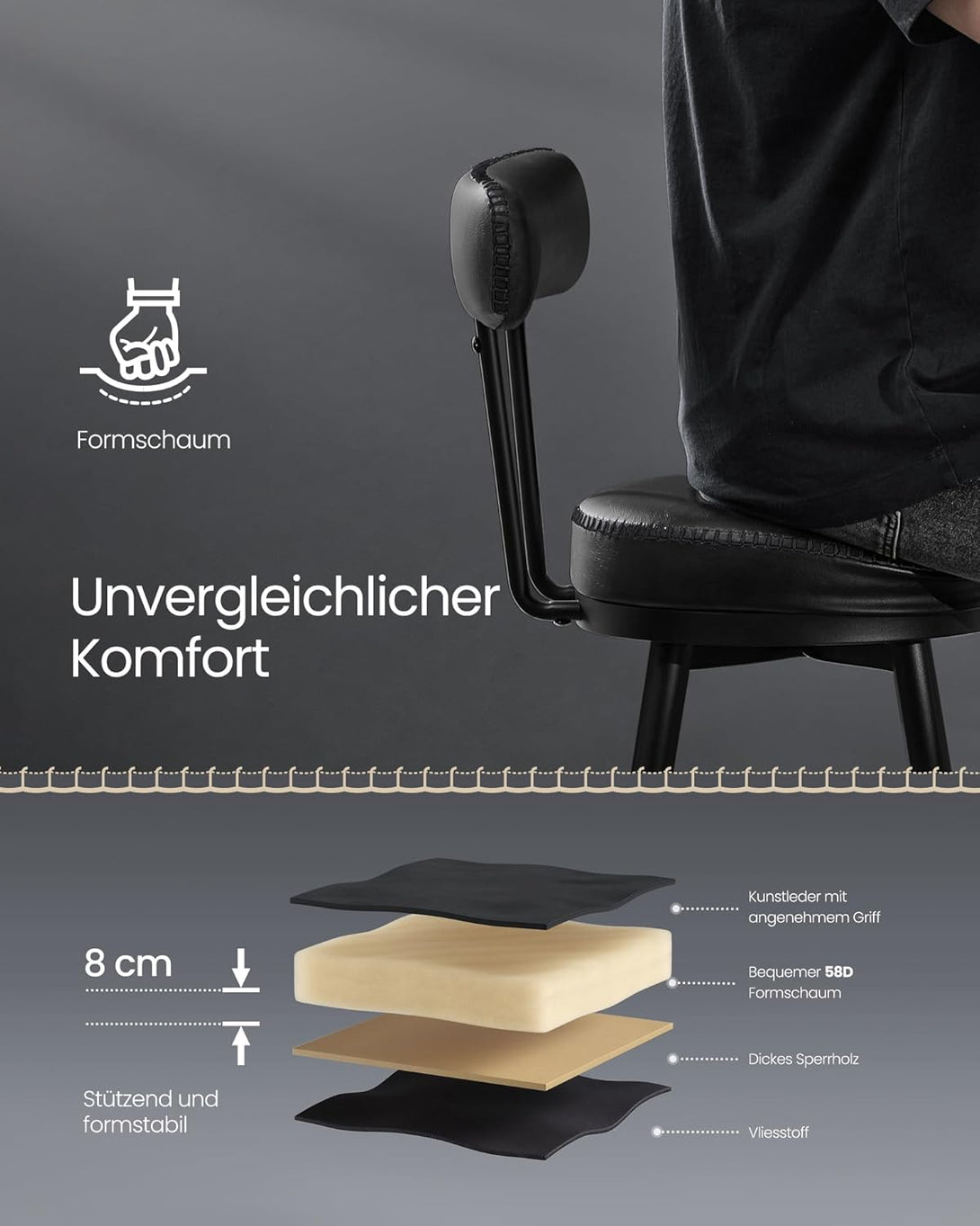 EKHO 360°-ban forgatható bárszék 2 darabos szett, 76 cm magas, tintafekete színben-VASBÚTOR